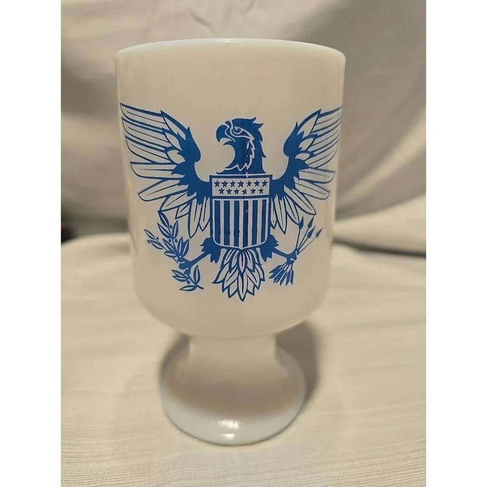 VTG 60s 70s Federal Milk Glass Mug Eagle Seal Patriotic Cup 8oz USA
